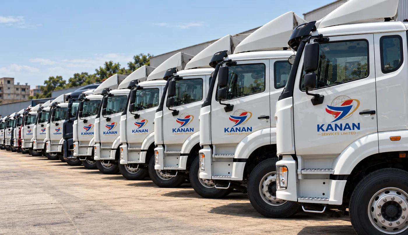 Kanan Services Limited truck fleet in an industrial yard