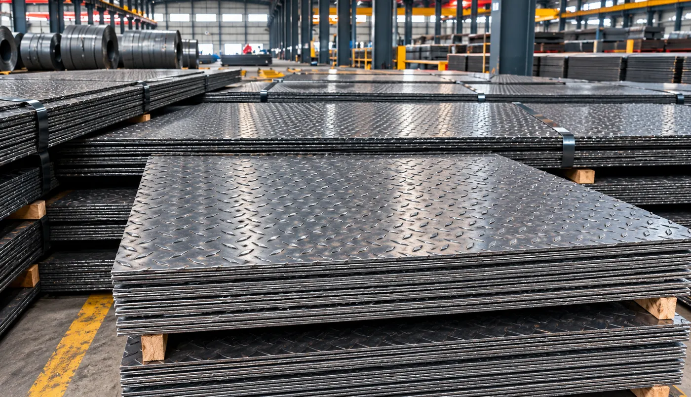Stacked chequered steel plates